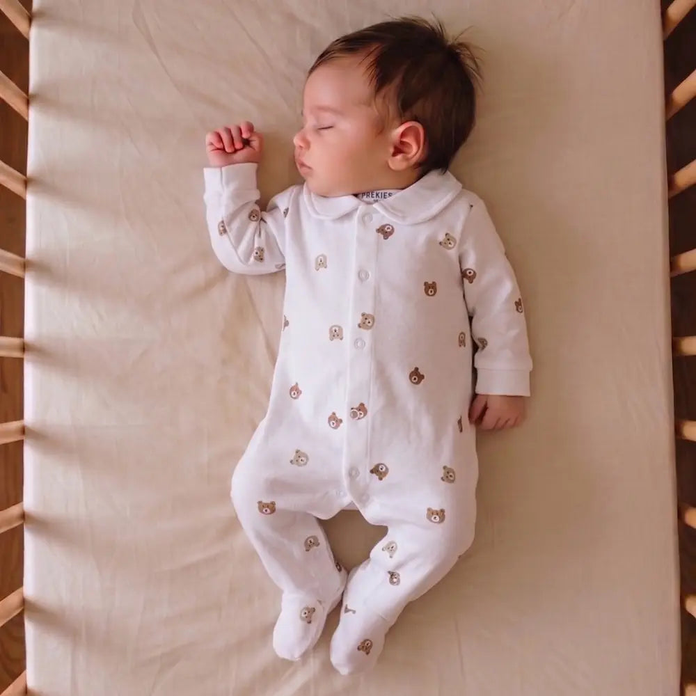 PREKIES Footed Sleepsuits Set - Teddy Face Print Pack Of 3