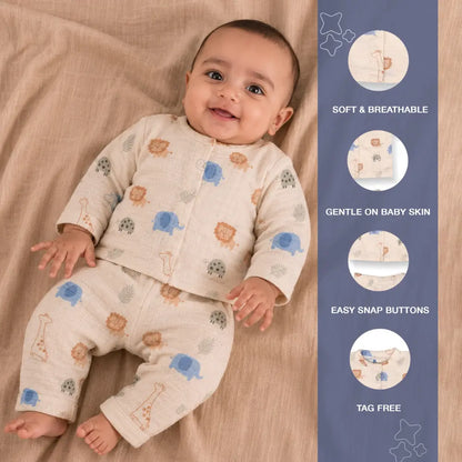 Prekies Muslin Safari Trail Lion Print Set & Suit