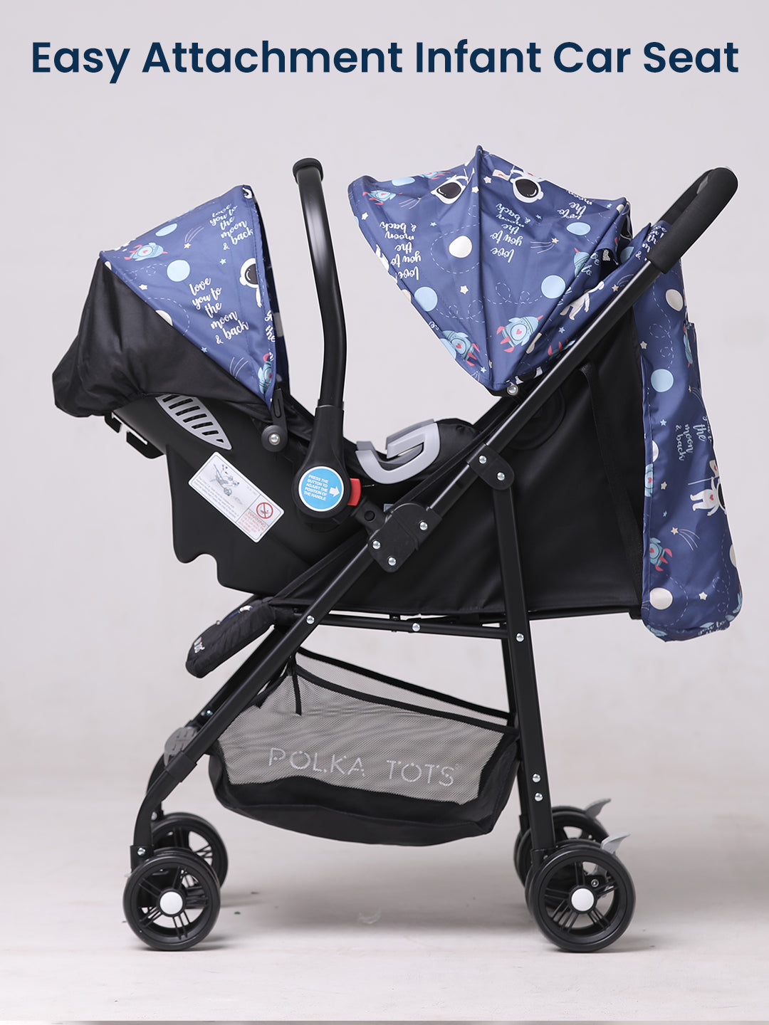 Polka Tots Blue Click Clack Travel System Space Printed Stroller & Car Seat