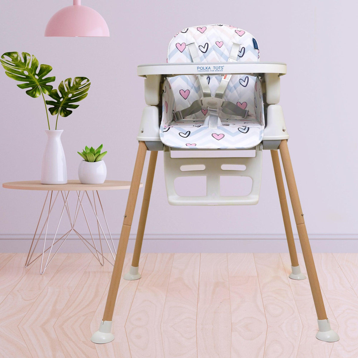 Polka Tots Kids White Portable Baby Dinning Table High Chair with Footrest for Toddler