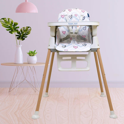 Polka Tots Kids White Portable Baby Dinning Table High Chair with Footrest for Toddler