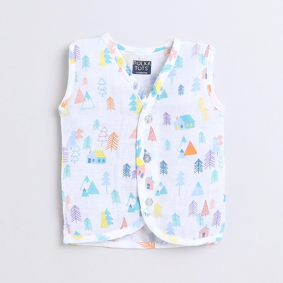 Polka Tots Unisex Multi-Color Cotton Sleeveless Jablas (Pack Of 3) (1-3 Months)