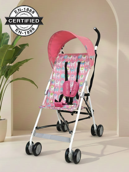 Polka Tots Pink Light Weight Elephant Print Buggy Stroller