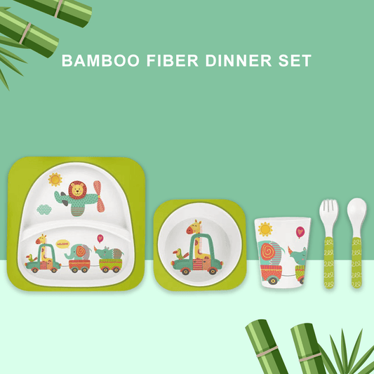 Polka Tots Eco Friendly Bamboo Fiber Kids' Dinner Set Safari - Green [BFSR494] [Polka Tots]