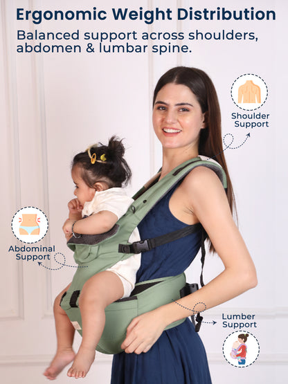 Polka Tots 6 in 1 Green Hip Seat Baby Carrier with Airbag Seat