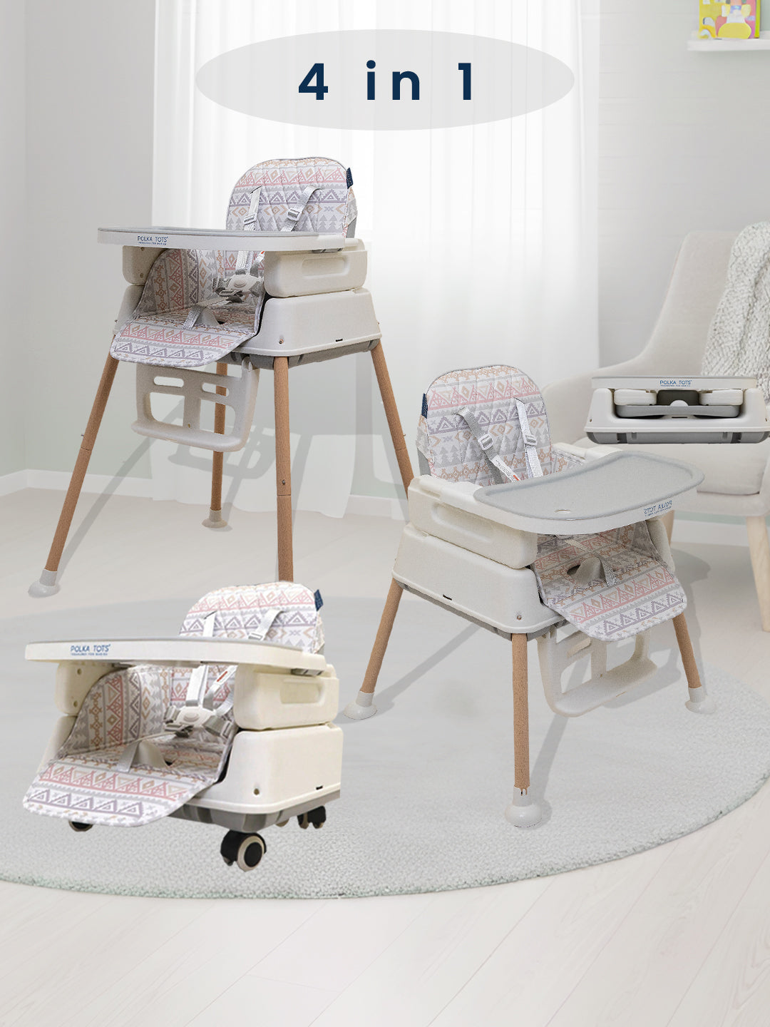 Polka Tots Kids Grey Portable Baby Dinning Table High Chair with Footrest for Toddler