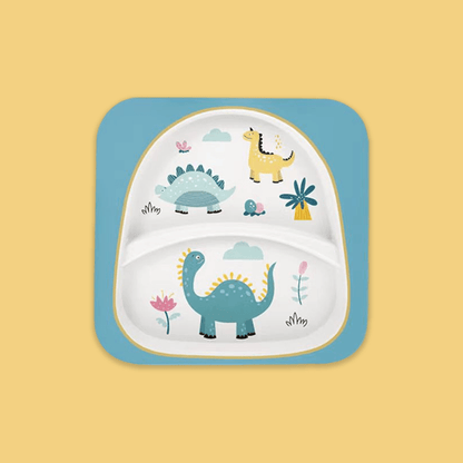 Polka Tots "Dinosaur" Toddler Eco Friendly Bamboo Fiber Dinner (Set of 5) - Blue