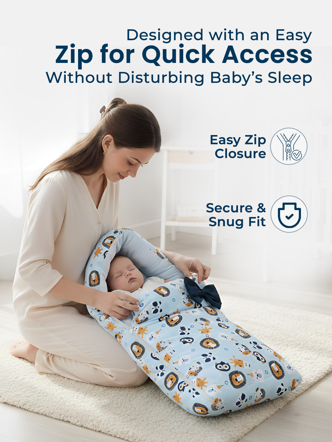 Polka Tots Blue Lion Printed Cotton Sateen Bow Baby Sleeping Bag (18-24 Months)