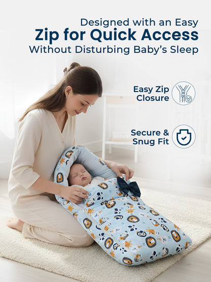 Polka Tots Blue Lion Printed Cotton Sateen Bow Baby Sleeping Bag (18-24 Months)