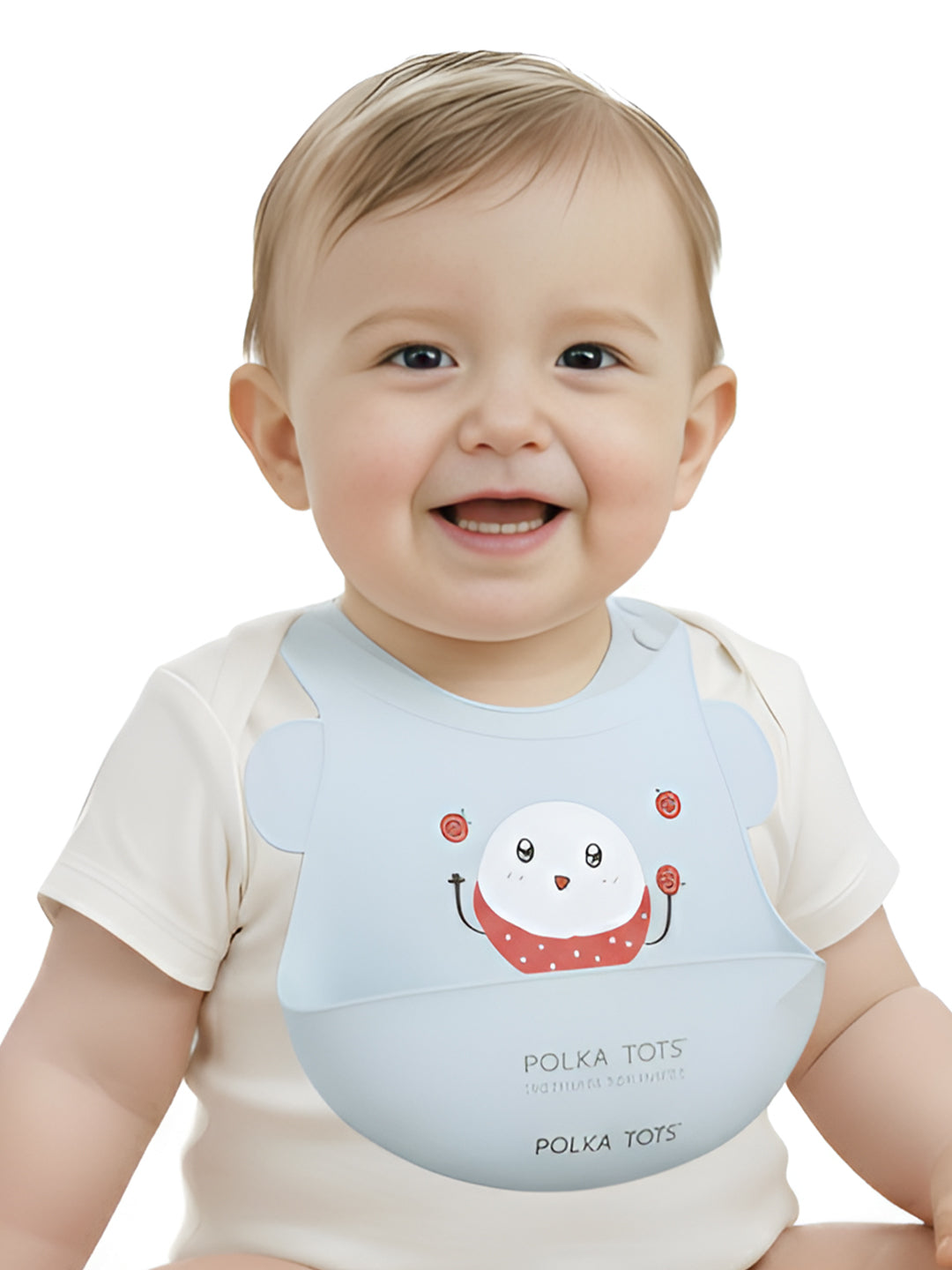 POLKA TOTS Waterproof Silicone Bib for Baby Aqua