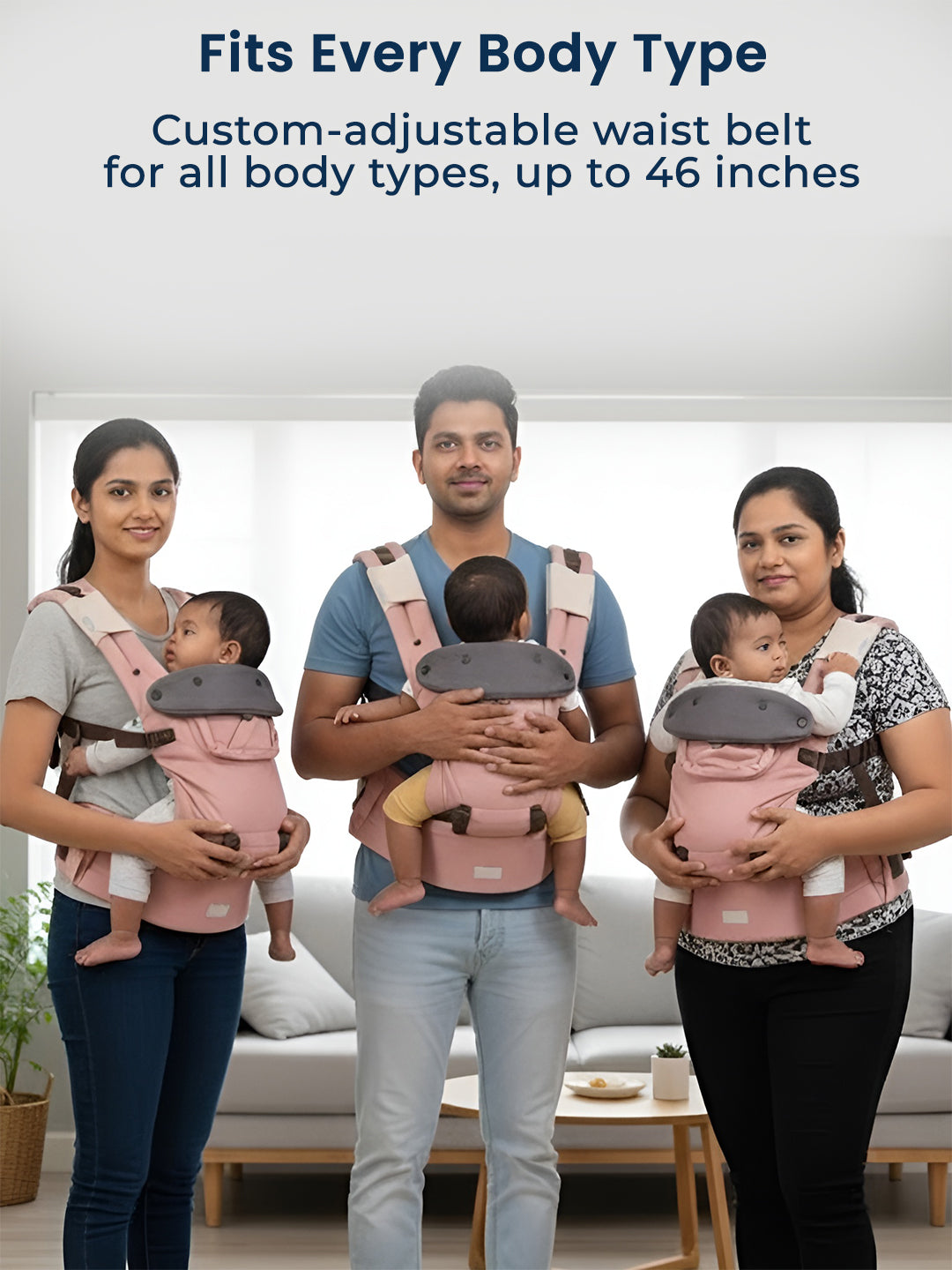 Polka Tots 6 in 1 Peach Hip Seat Baby Carrier with Airbag Seat