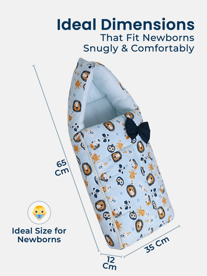 Polka Tots Blue Lion Printed Cotton Sateen Bow Baby Sleeping Bag (18-24 Months)
