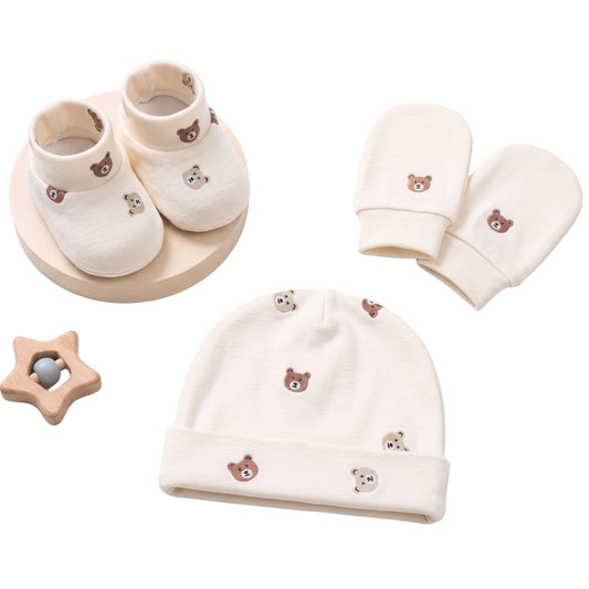PREKIES Cap, Mitten, Booties - Teddy Print