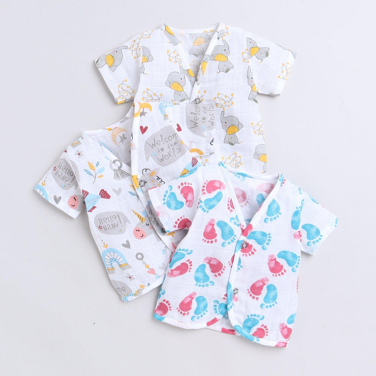 Polka Tots Unisex White Cotton Half Sleeve Jablas (Pack Of 3) (1-3 Months)