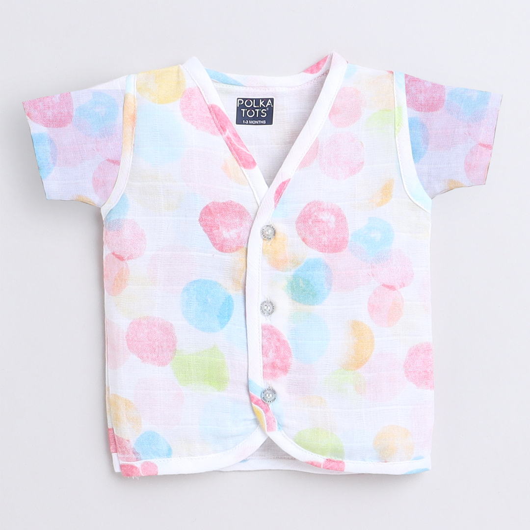 Polka Tots Unisex White Cotton Half Sleeve Jablas (Pack Of 3) (0 Months)