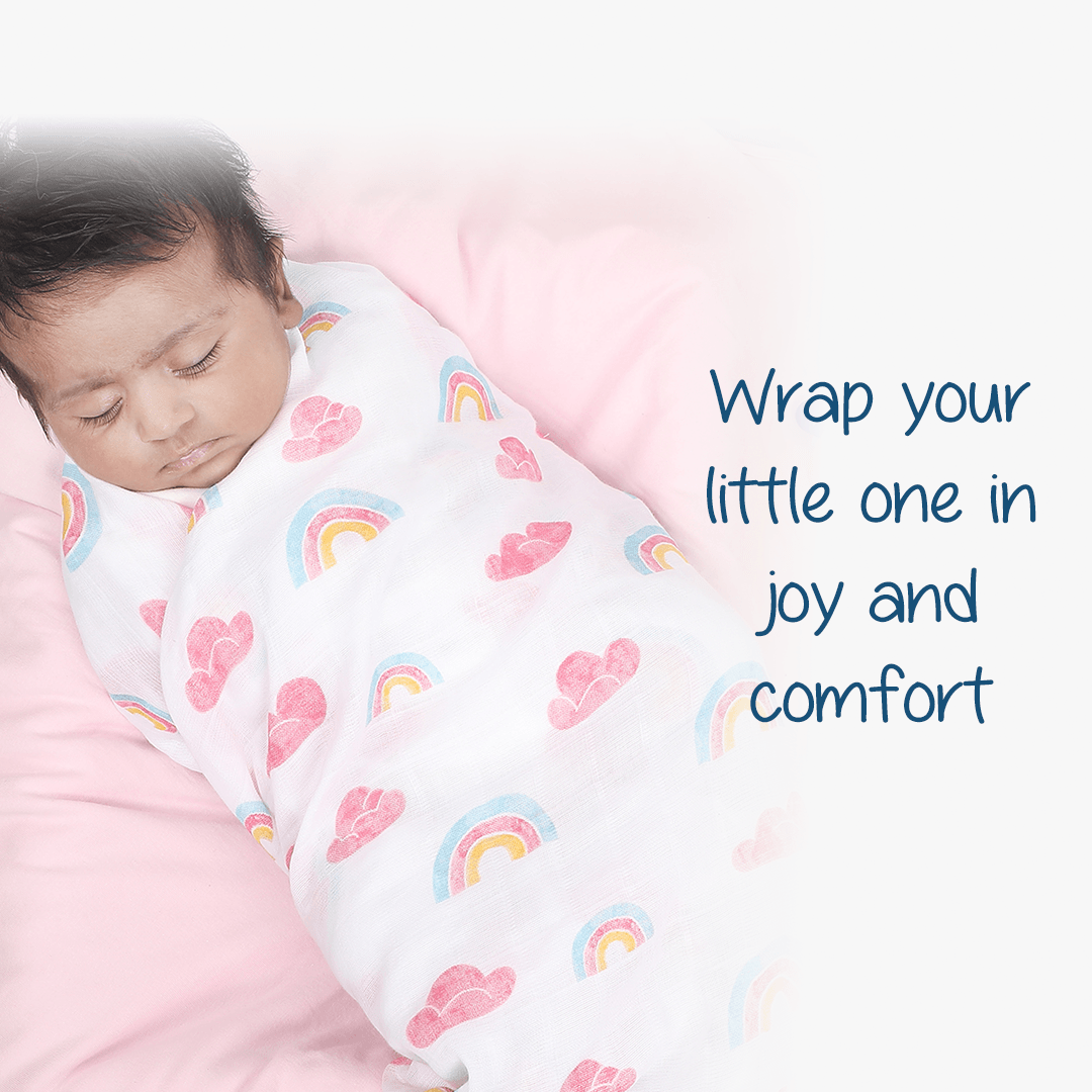 Polka Tots White Rainbow Mist & Hello Baby Muslin Cotton Swaddles (Pack of 2)