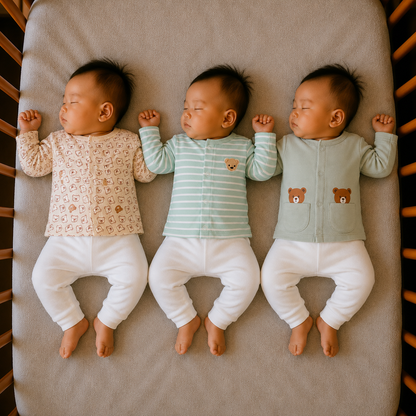 PREKIES Set Of 3 Jhablas - Bear Print (Brown & Green)