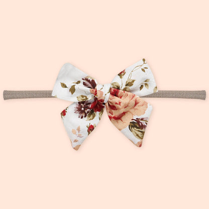 Polka Tots White Cotton Rose Print Bow Headband with Reversible Boho Bib (Set of 3) 12-18 Months