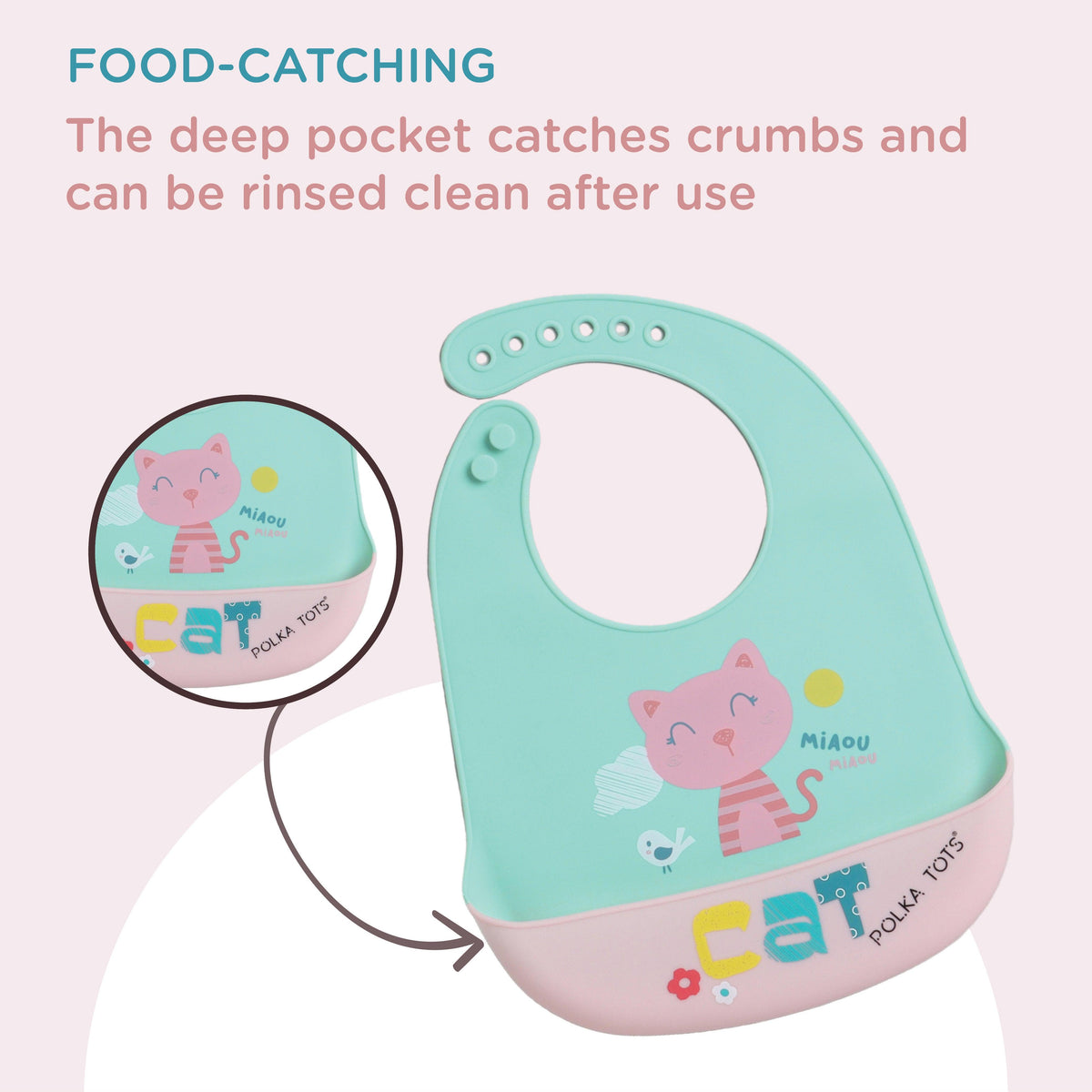 POLKA TOTS Waterproof Silicone Bib for Baby Turquoise