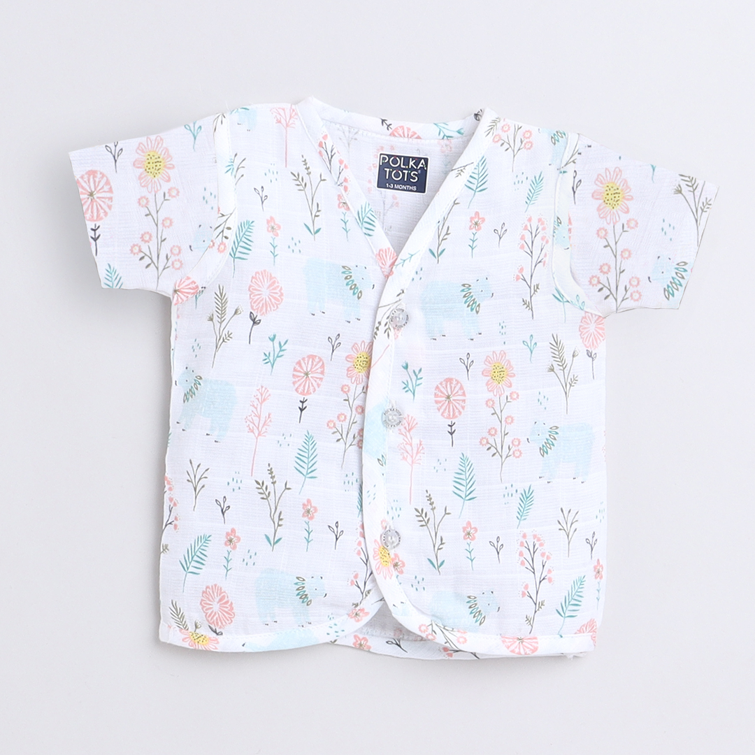 Polka Tots Unisex White Cotton Half Sleeve Jablas (Pack Of 3) (0 Months)