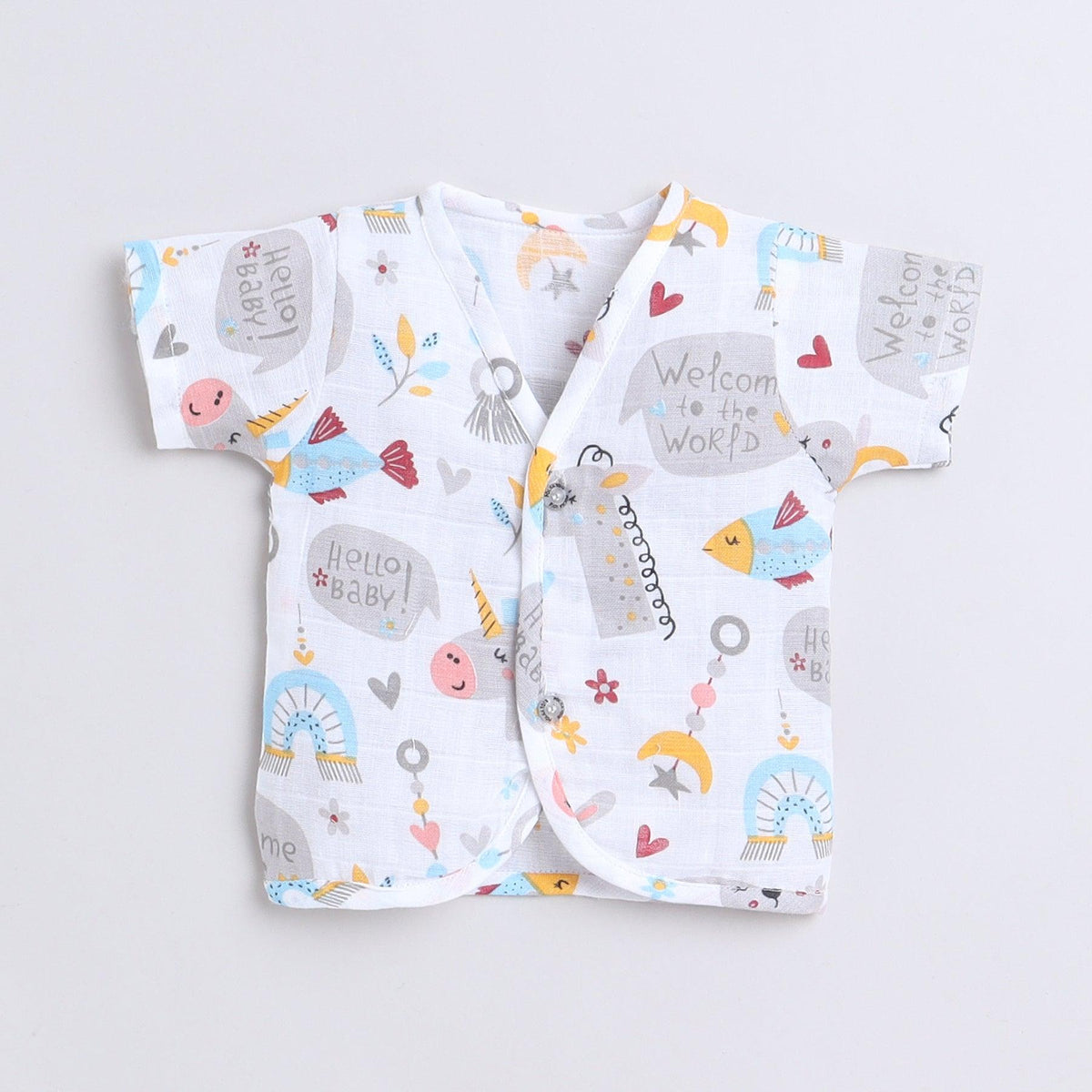 Polka Tots Unisex White Cotton Half Sleeve Jablas (Pack Of 3) (0 Months)