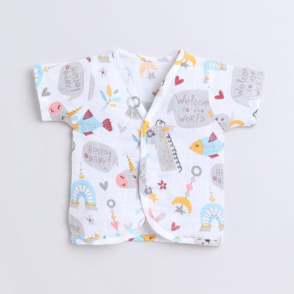 Polka Tots Unisex White Cotton Half Sleeve Jablas (Pack Of 3) (0 Months)