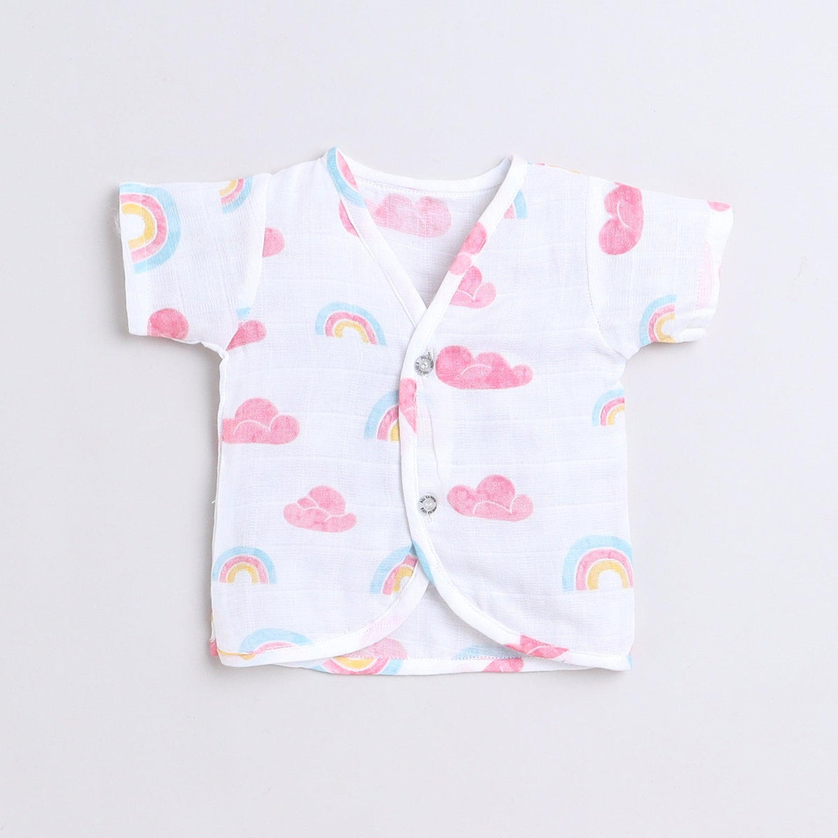 Polka Tots Unisex White Cotton Half Sleeve Jablas (Pack Of 3) (1-3 Months)