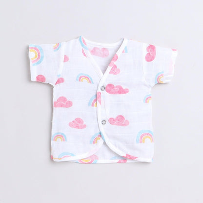 Polka Tots Unisex White Cotton Half Sleeve Jablas (Pack Of 3) (1-3 Months)