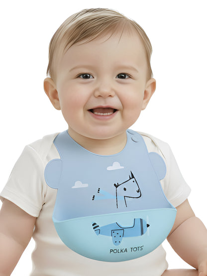 POLKA TOTS Waterproof Silicone Bib for Baby Blue