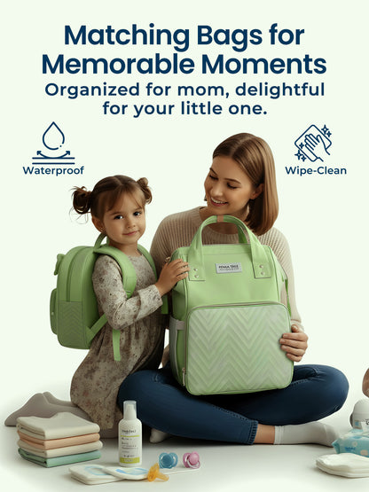 Polka Tots Green Mama Mini Luxe Duo Diaper Bag with Attached Bow and Bag Pack (Set of 2)