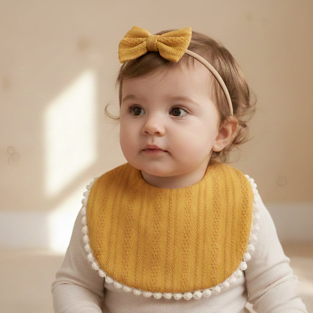 Polka Tots Bow Headband with Bib Set Solid Yellow [HBBSY234] [Polka Tots]