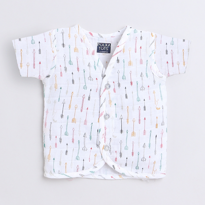 Polka Tots Unisex White Cotton Half Sleeve Jablas (Pack Of 3) (1-3 Months)