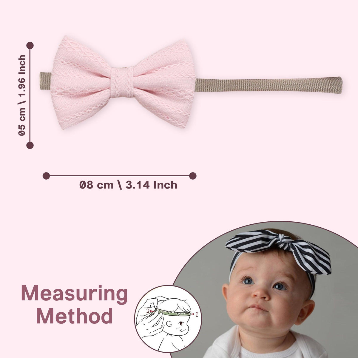 Polka Tots Pink Cotton Embroidery Bow Headband with Reversible Boho Bib (Set of 2) 12-18 Months