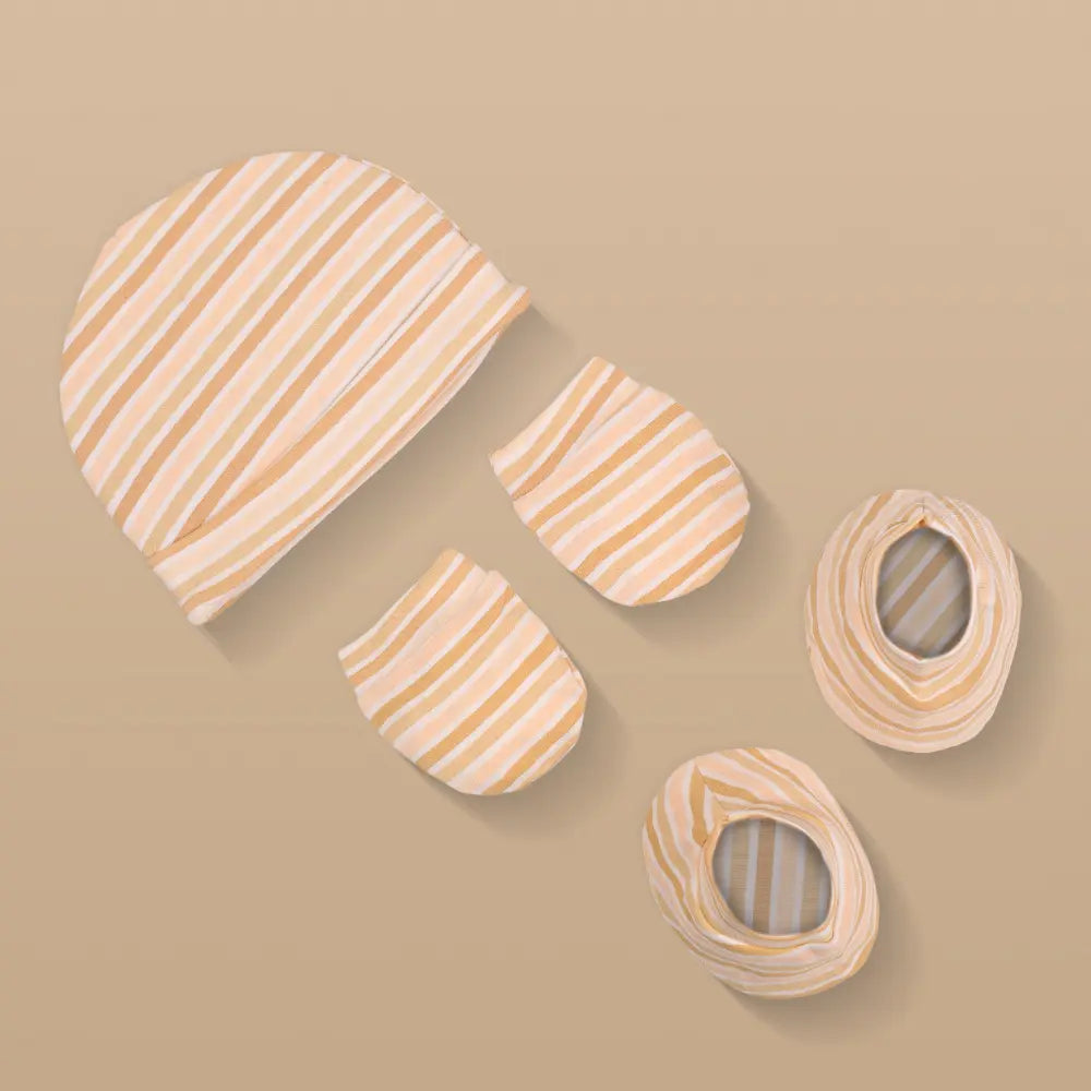 PREKIES Cap, Mitten, Booties - Stripes Print