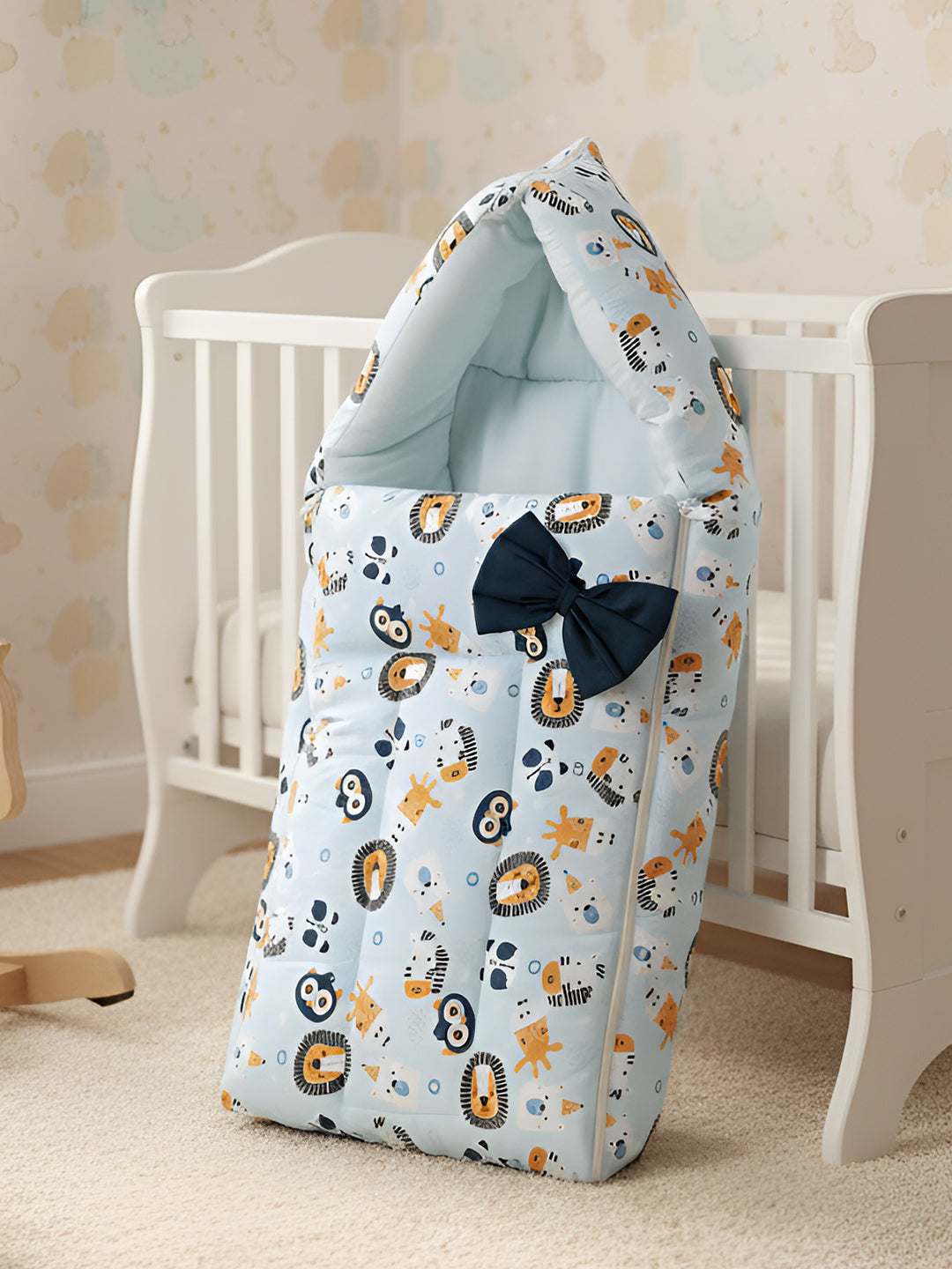 Polka Tots Blue Lion Printed Cotton Sateen Bow Baby Sleeping Bag (18-24 Months)
