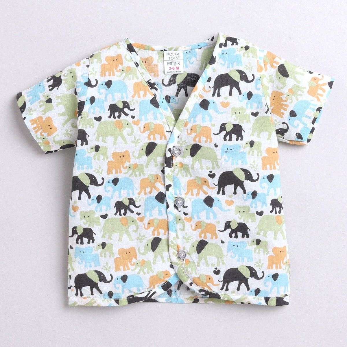 Polka Tots Unisex Multi-Color Cotton Half Sleeve Jablas (Pack Of 3) (1-3 Months)