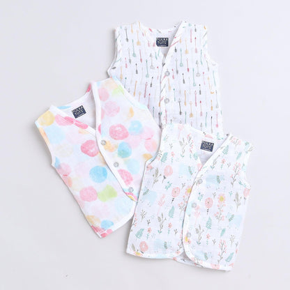 Polka Tots Unisex Multi-Color Cotton Sleeveless Jablas (Pack Of 3) (0 Months)
