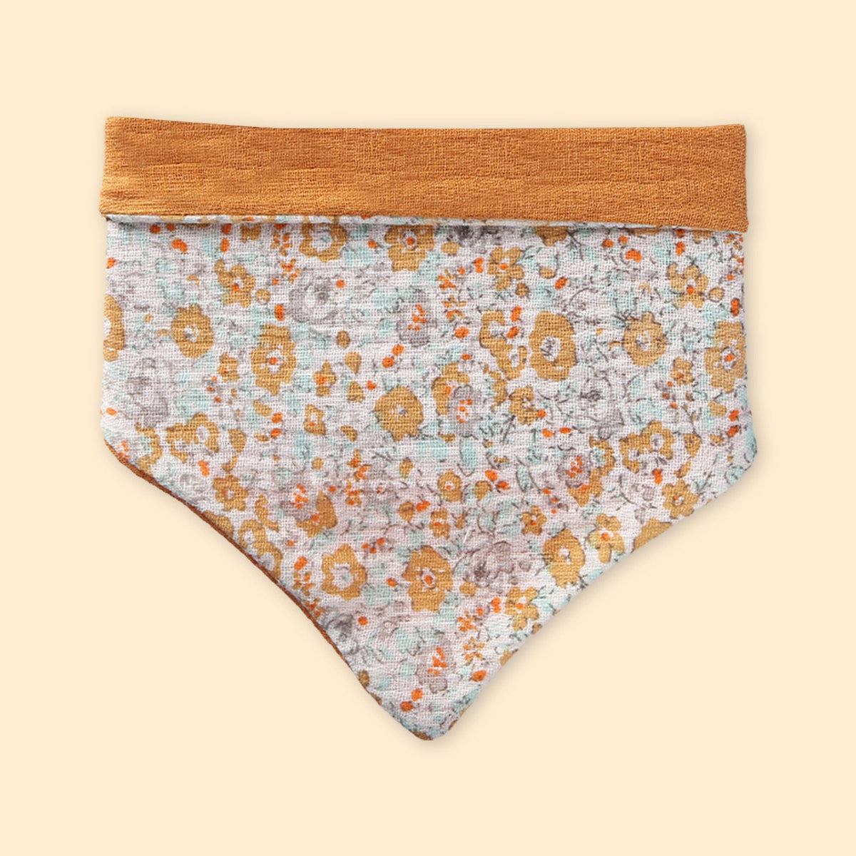 Polka Tots Orange Cotton Floral Print Bow Headband with Reversible Bandana Bib (Set of 3) 12-18 Months