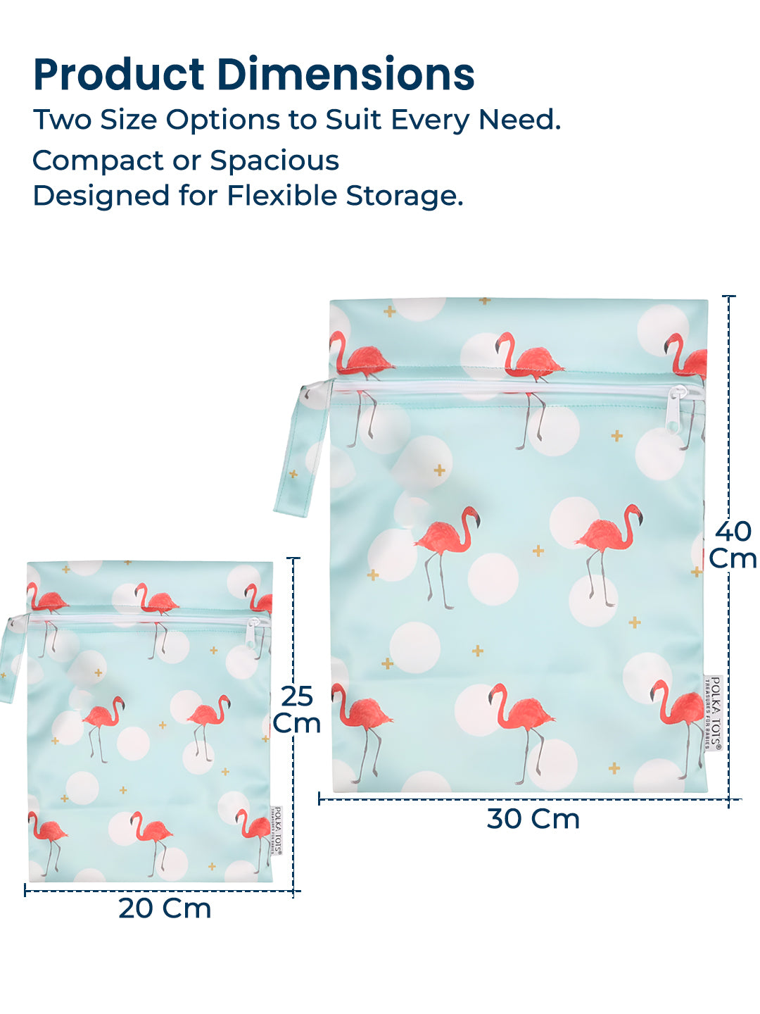 Polka Tots Waterproof & Reusable Flamingo Print Wet Dry Baby Diaper Bag with Zip (0-24 Months)