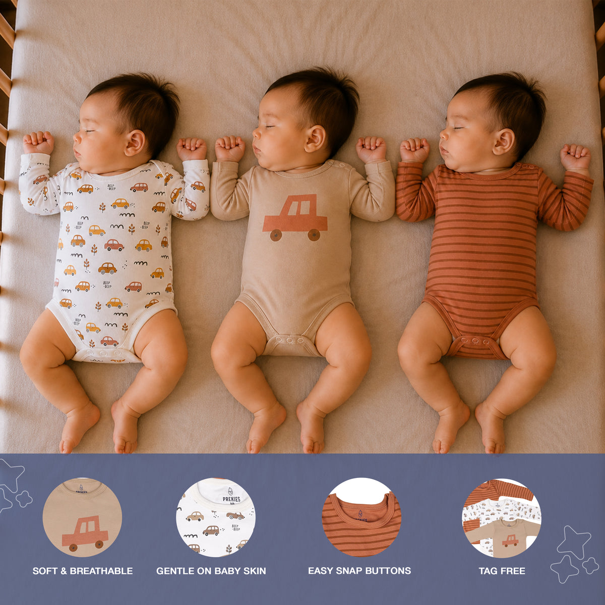 PREKIES Onesie - Set Of 3 - Car Print