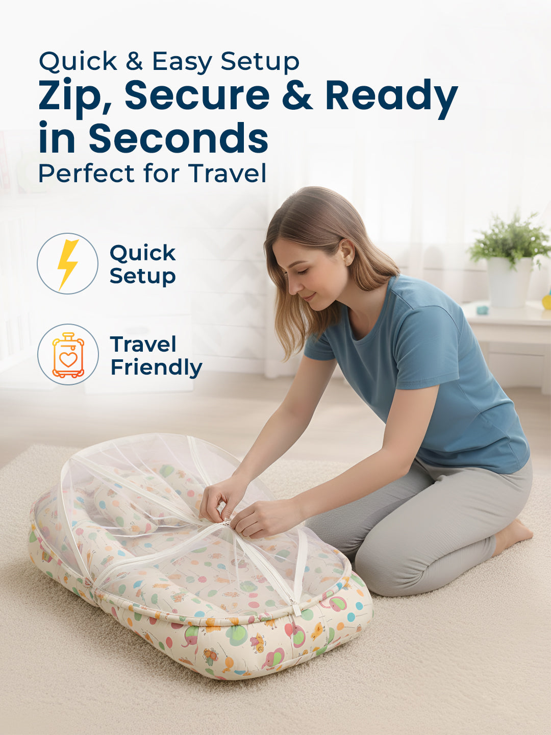 Polka Tots White Balloon Cotton Sateen Mosquito Net Bed With Toys Dangling (18-24 Months)