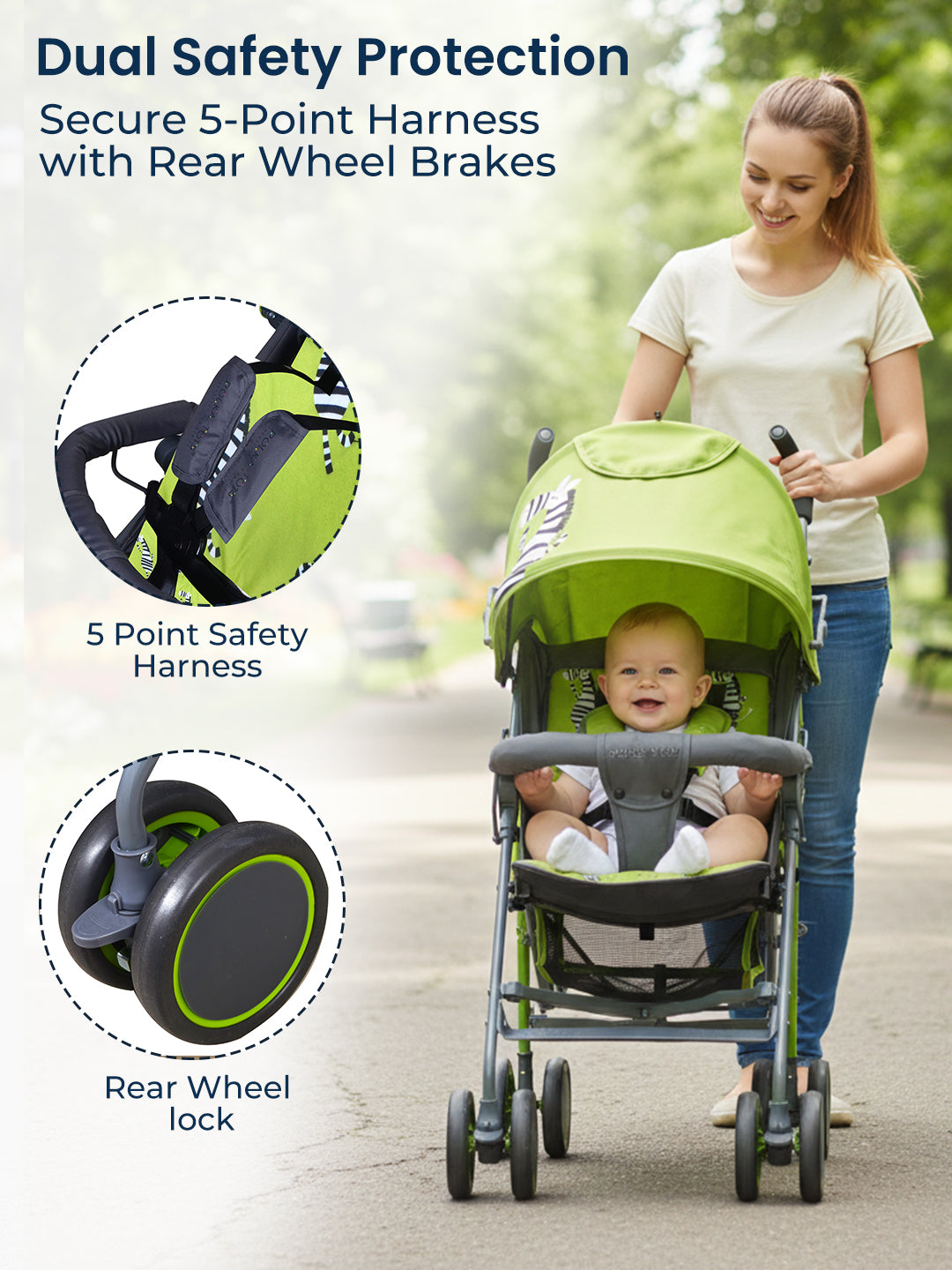 Polka Tots Green New Born Baby Zebra Stroller