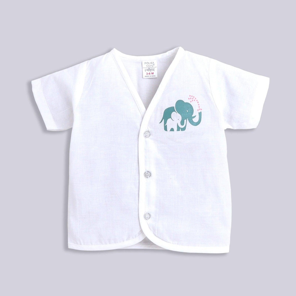 Polka Tots Unisex White Cotton Half Sleeve Jablas (Pack Of 3) (0 Months)