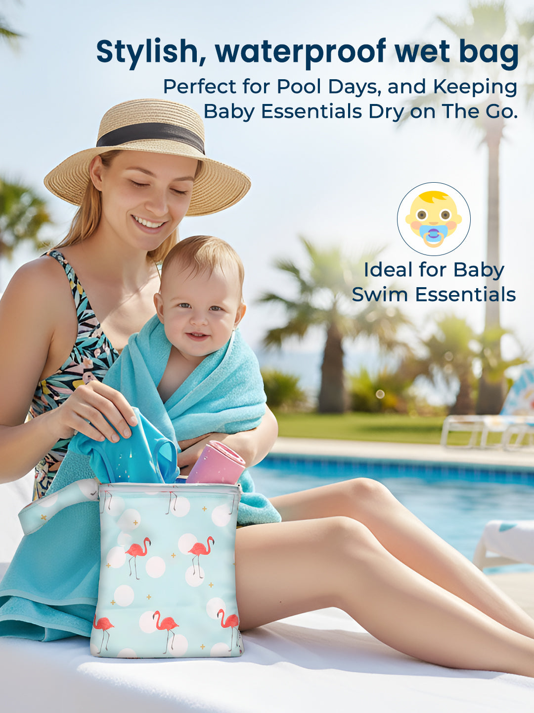 Polka Tots Waterproof & Reusable Flamingo Print Wet Dry Baby Diaper Bag with Zip (0-24 Months)