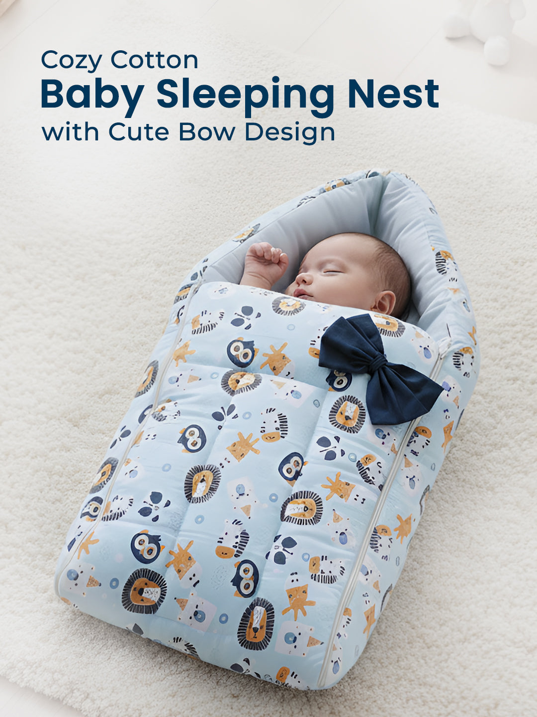Polka Tots Blue Lion Printed Cotton Sateen Bow Baby Sleeping Bag (18-24 Months)