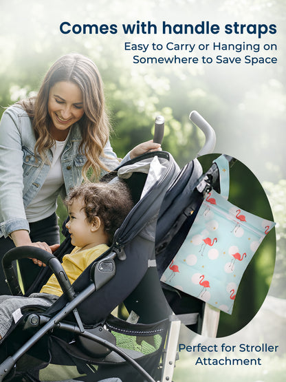 Polka Tots Waterproof & Reusable Flamingo Print Wet Dry Baby Diaper Bag with Zip (0-24 Months)