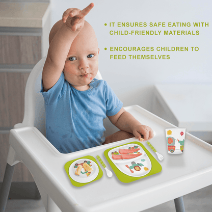Polka Tots Eco Friendly Bamboo Fiber Kids' Dinner Set Safari - Green [BFSR494] [Polka Tots]