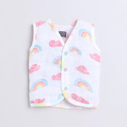 Polka Tots Unisex Multi-Color Cotton Sleeveless Jablas (Pack Of 3) (0 Months)