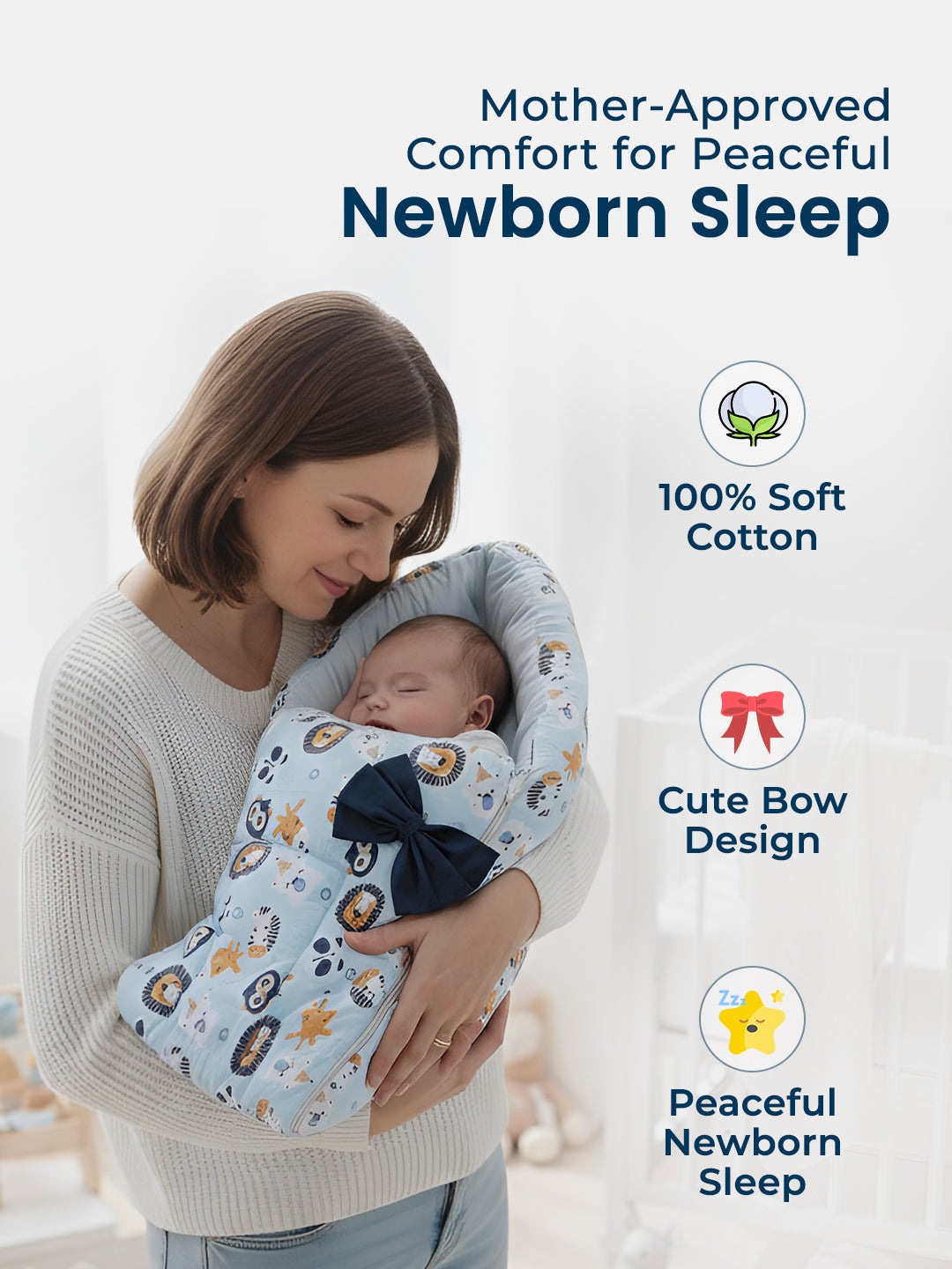 Polka Tots Blue Lion Printed Cotton Sateen Bow Baby Sleeping Bag (18-24 Months)