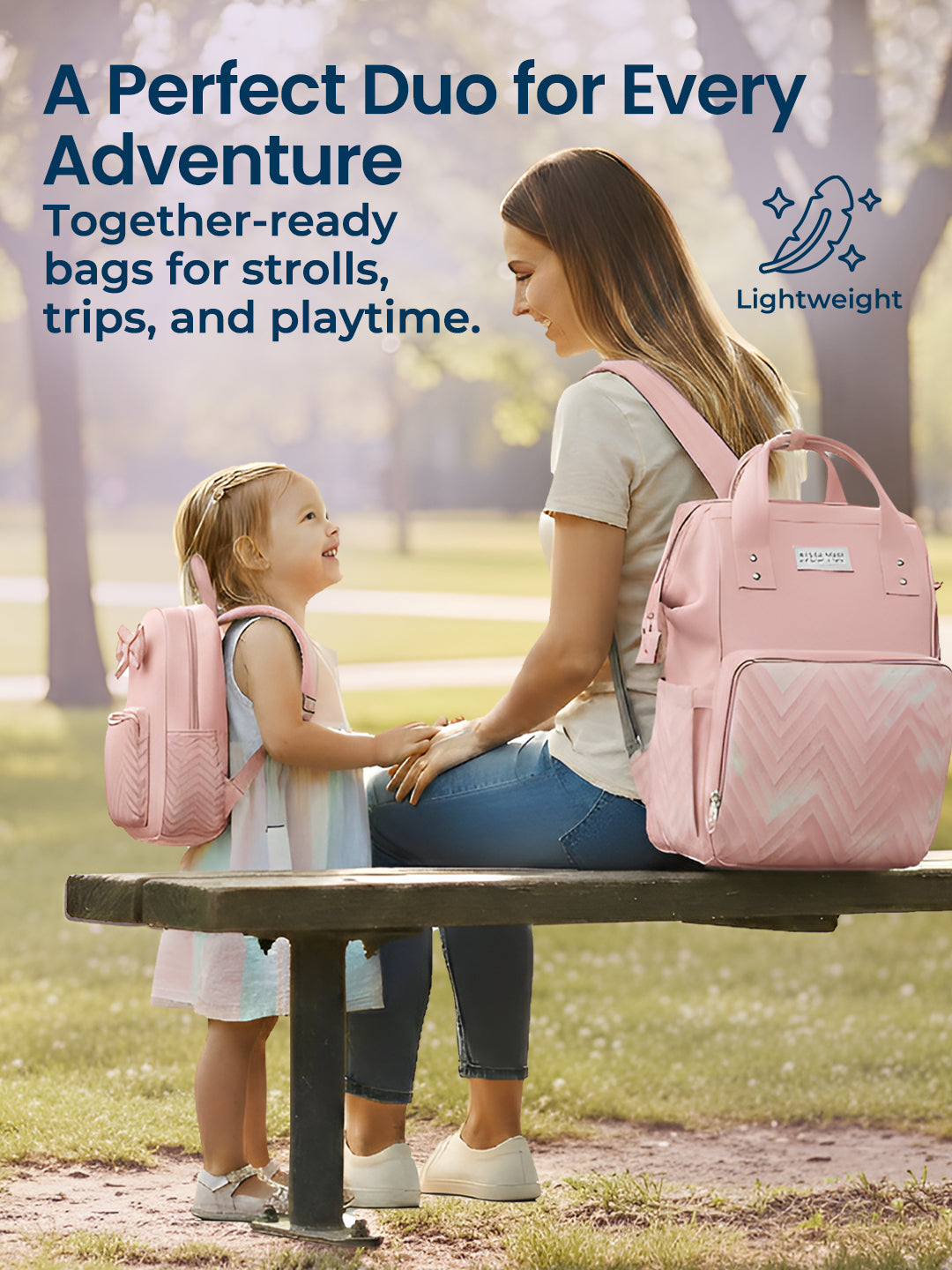 Polka Tots Pink Mama Mini Luxe Duo Diaper Bag with Attached Bow and Bag Pack (Set of 2)